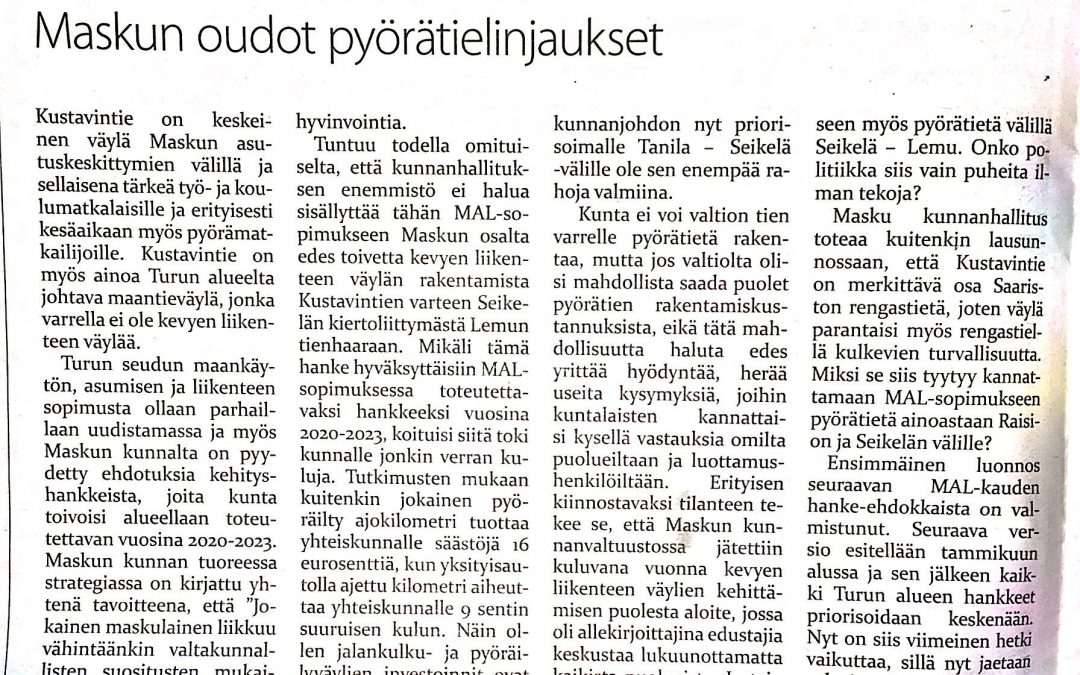 Maskun omituiset pyörätielinjaukset