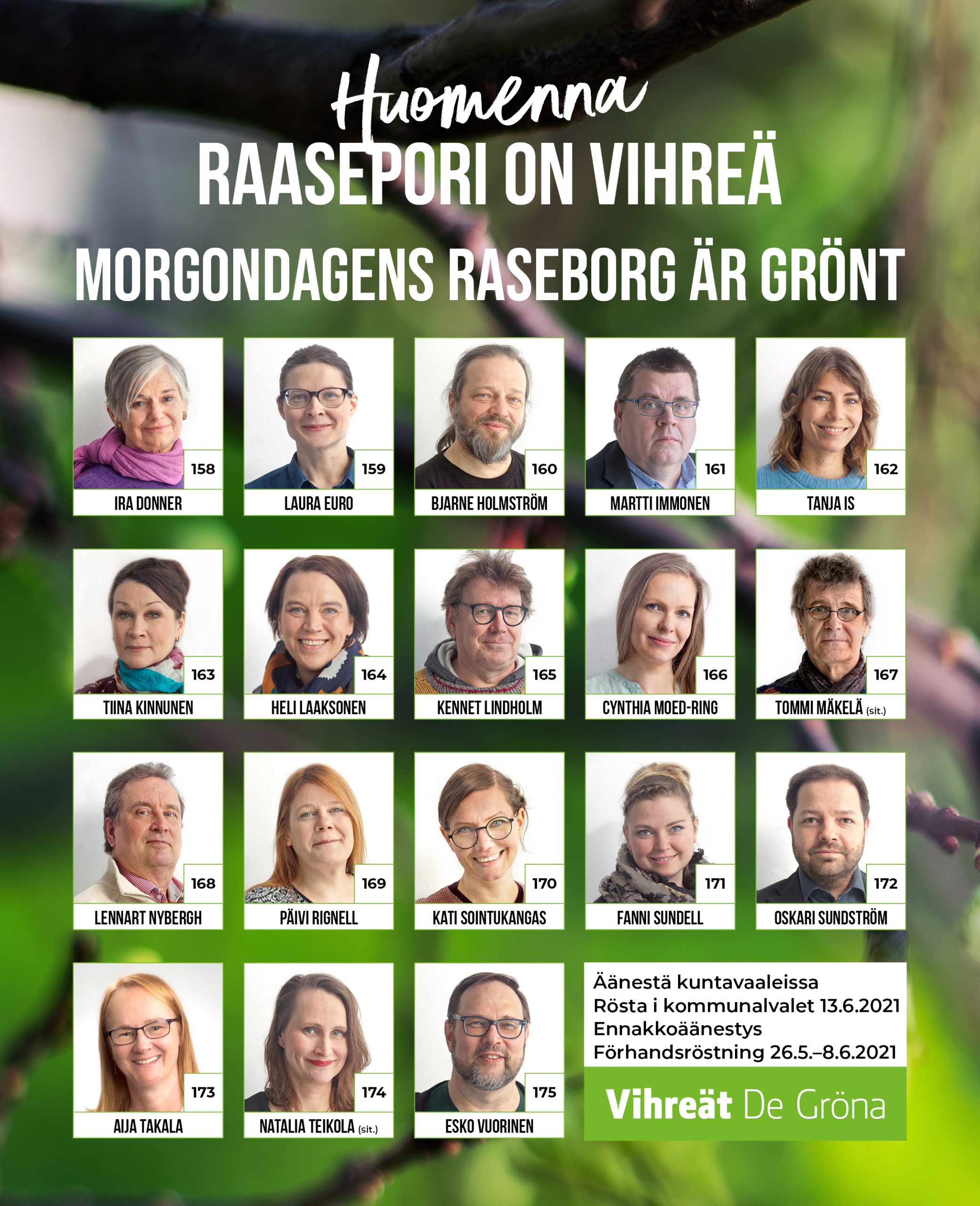 Raseborgs Grönas kandidater 2021 I Raaseporin Vihreiden ehdokkaat 2021